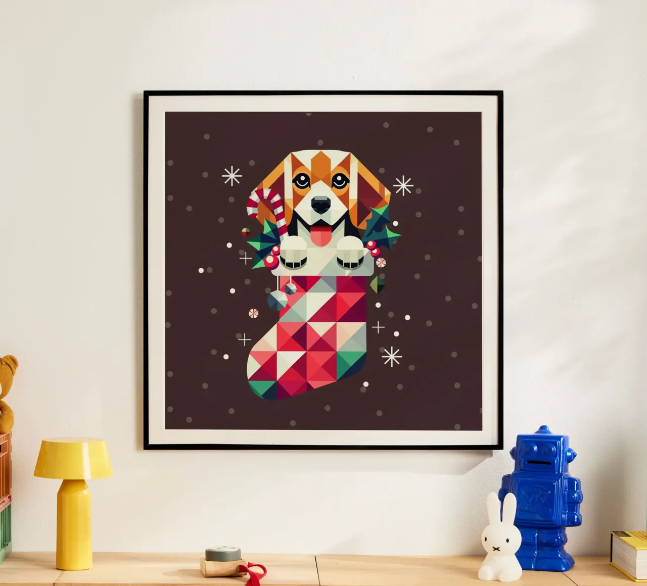 Beagle en un calcetín de Navidad-Diseño geométrico festivo hahnemühle de namosh