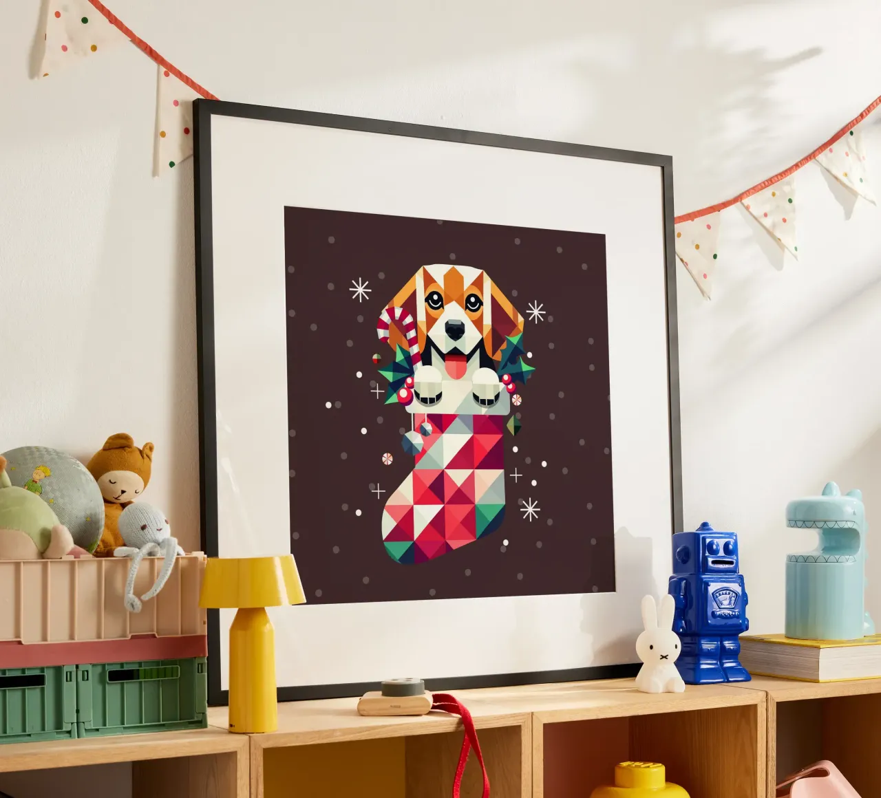 Beagle en un calcetín de Navidad-Diseño geométrico festivo hahnemühle de namosh