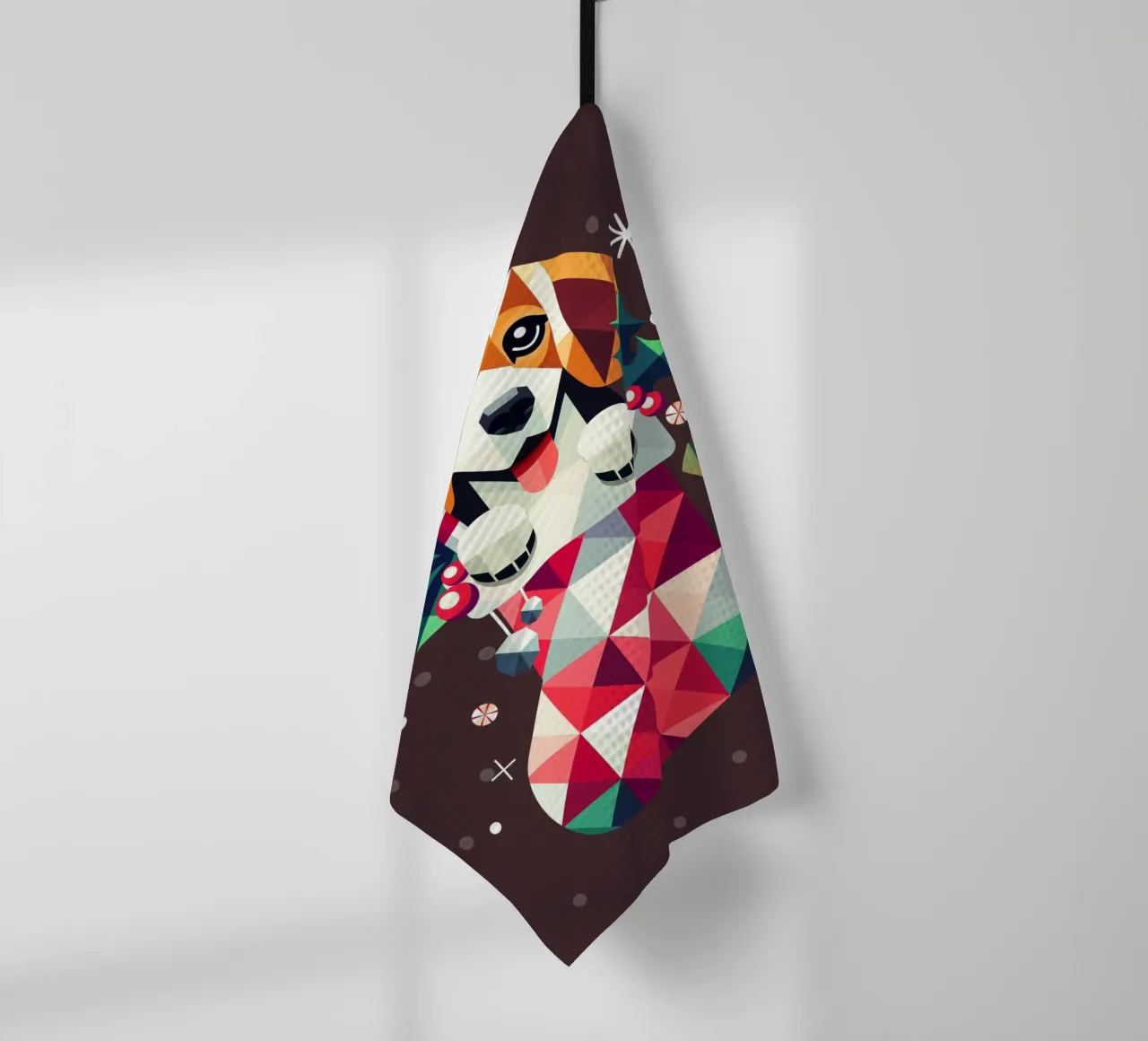Beagle en un calcetín de Navidad-Diseño geométrico festivo paño de cocina de namosh