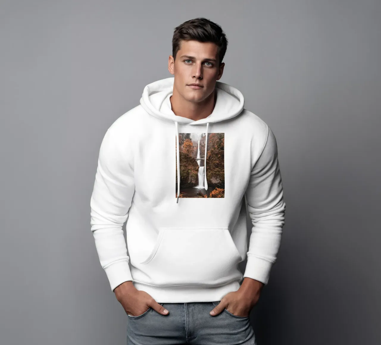 Cascata autunnale con ponte in stile vintage felpa con cappuccio da Whole©