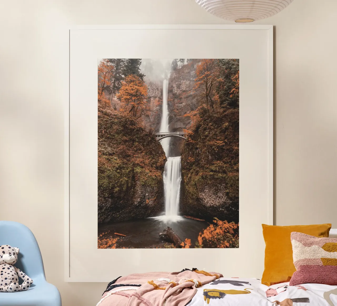 Cascata autunnale con ponte in stile vintage carta hahnemühle da Whole©