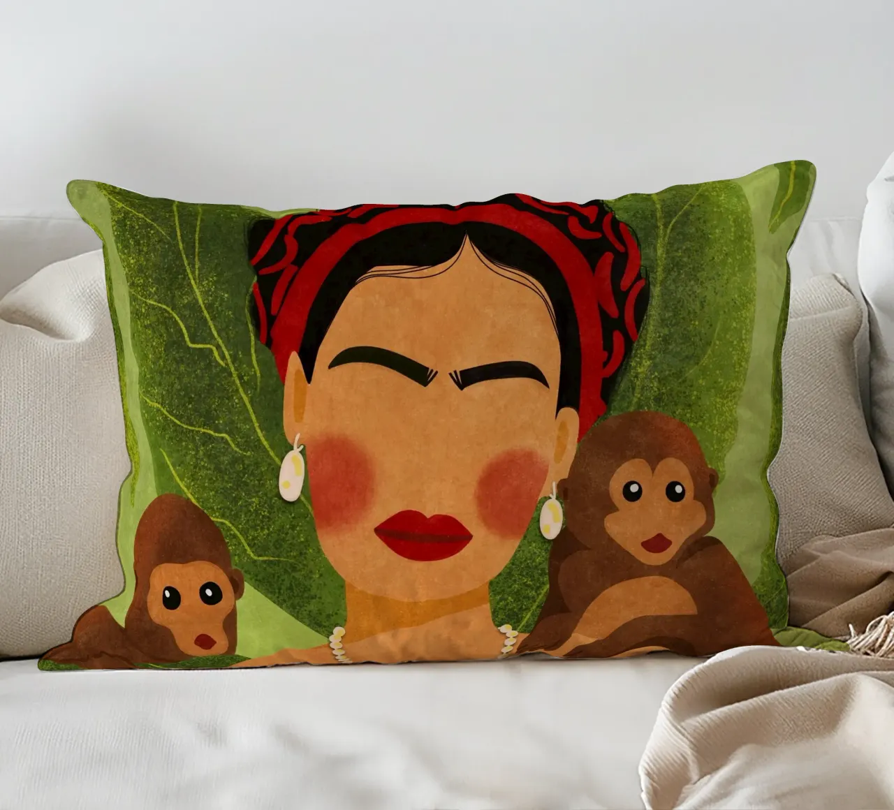 Frida & Monkeys cuscino da Illustration Raissa Oltmanns