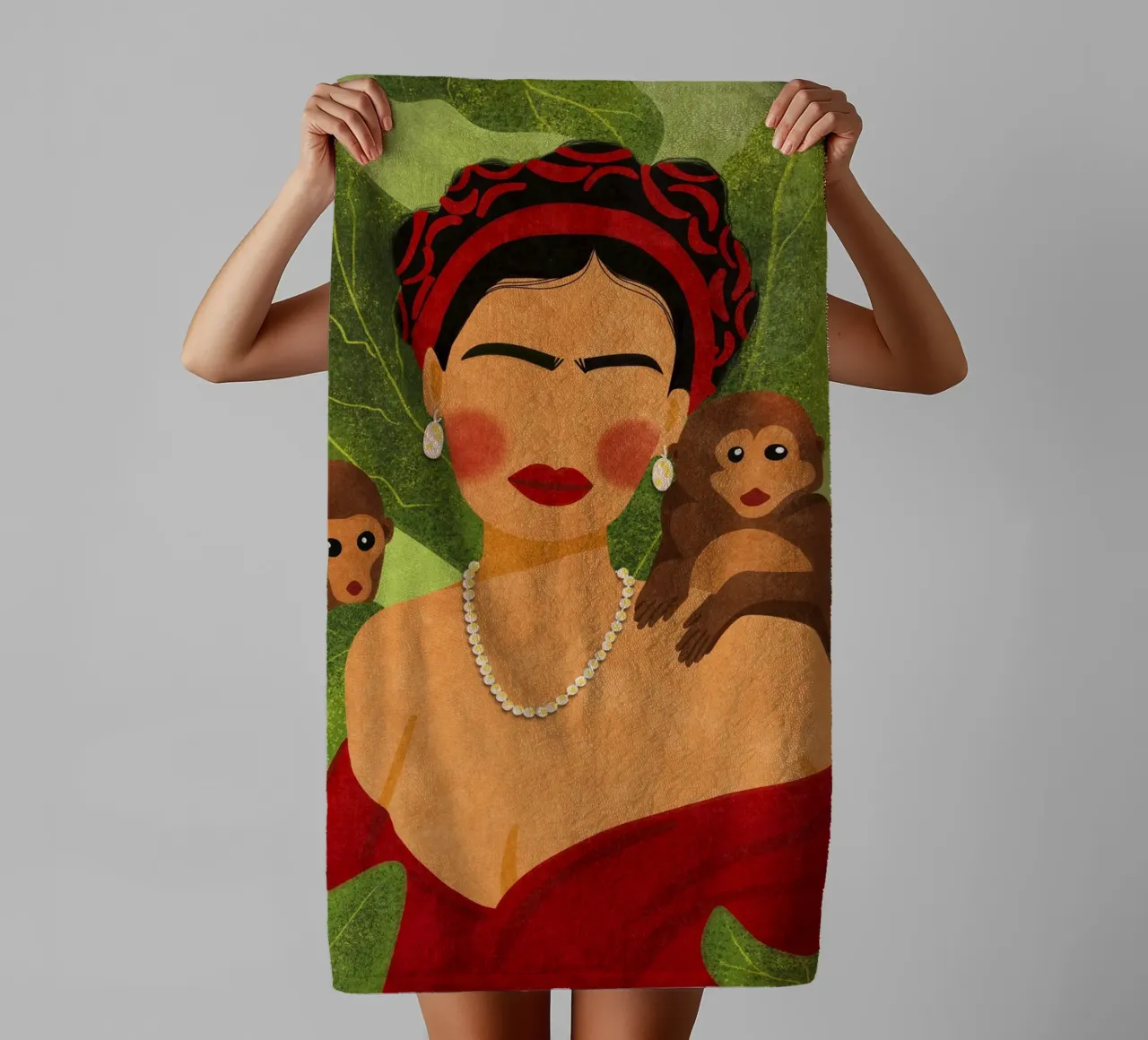 Frida & Monkeys asciugamano da bagno da Illustration Raissa Oltmanns