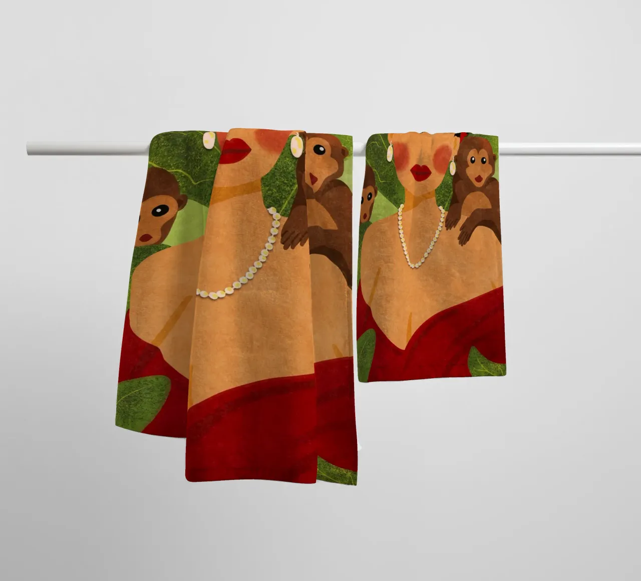 Frida & Monkeys asciugamano da bagno da Illustration Raissa Oltmanns