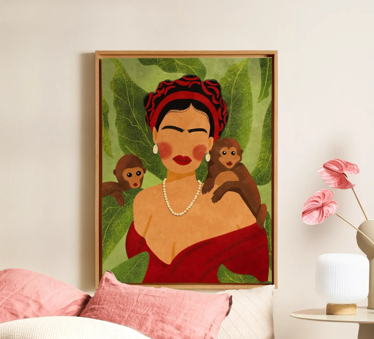 Frida & Monkeys canvas met Baklijst van Illustration Raissa Oltmanns