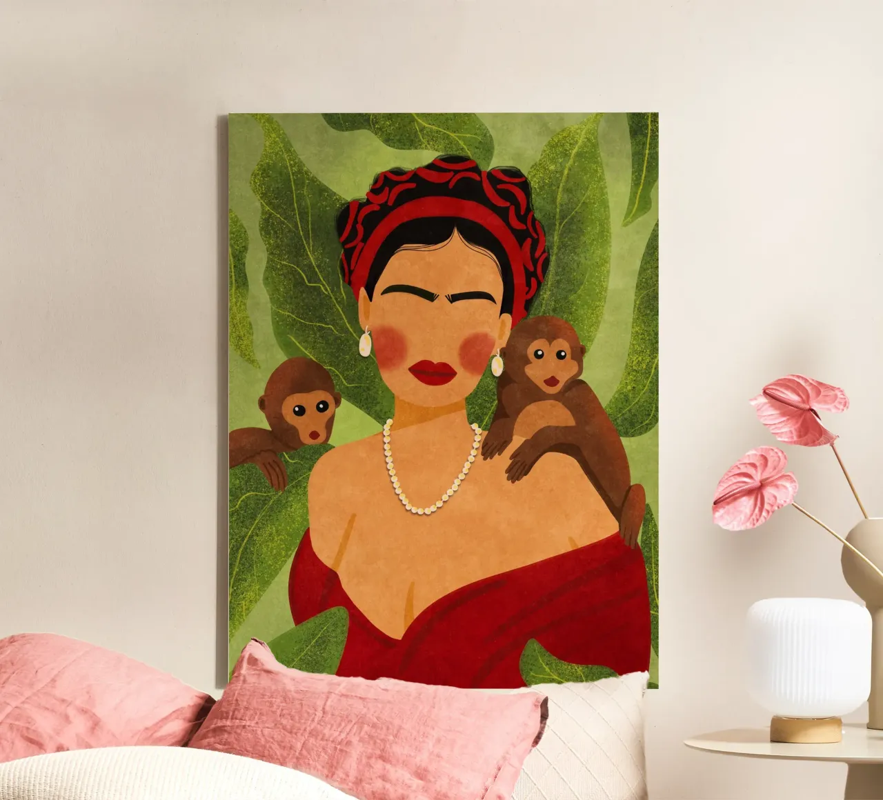 Frida & Monkeys canvas met Baklijst van Illustration Raissa Oltmanns