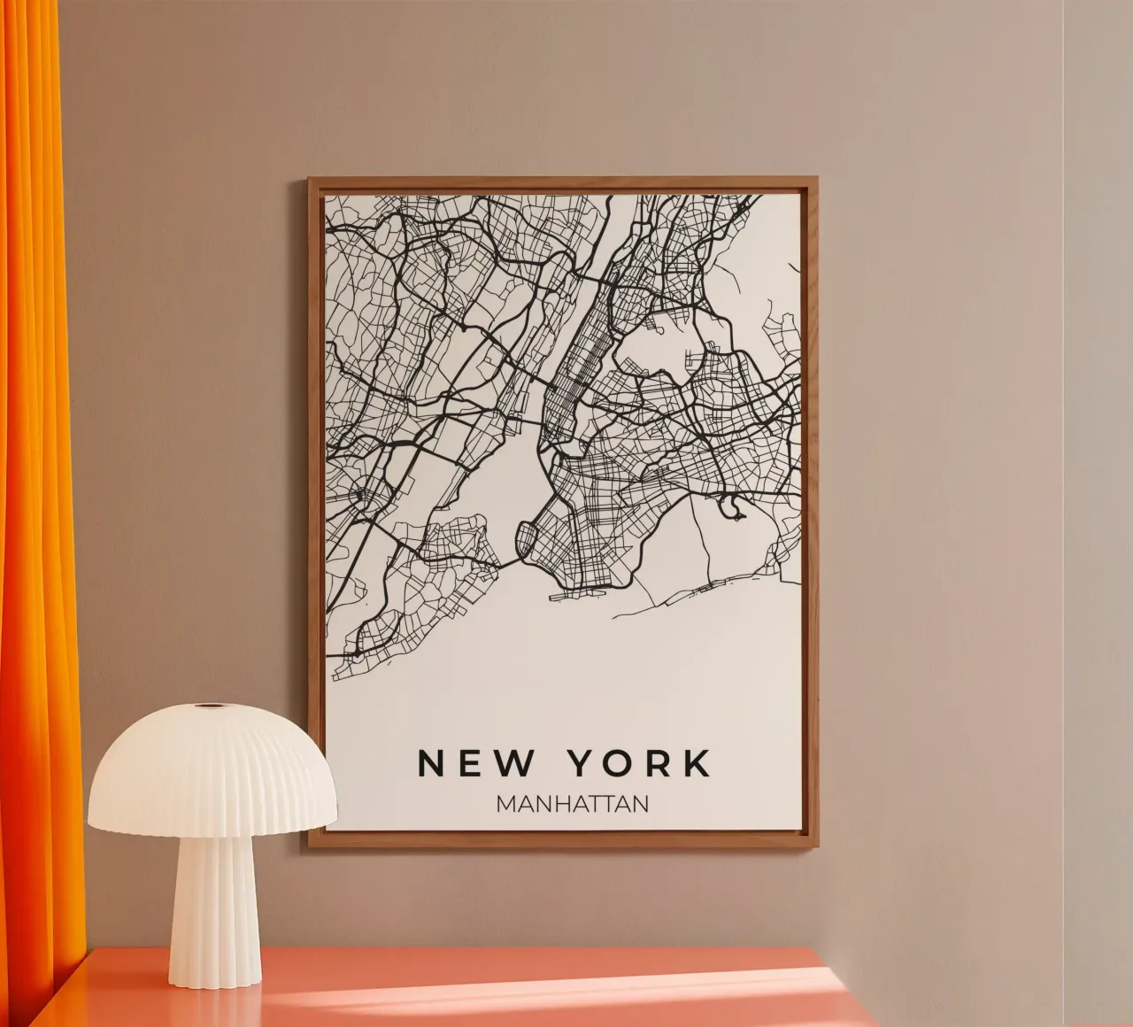 Mappa di New York in bianco e nero alluminio dibond da Whole©