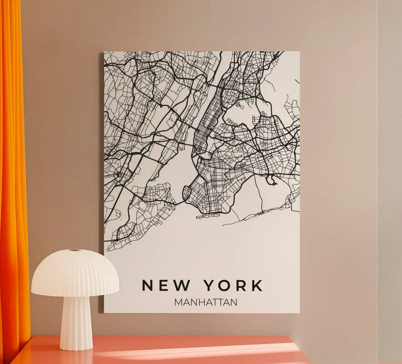 New York Kaart Zwart Wit canvas van Whole©