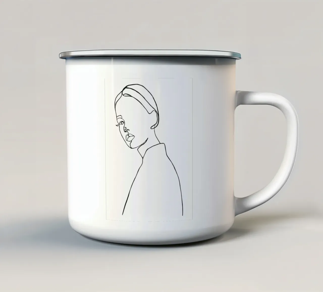 Ritratto minimalista di line art tazza in smalto da Whole©