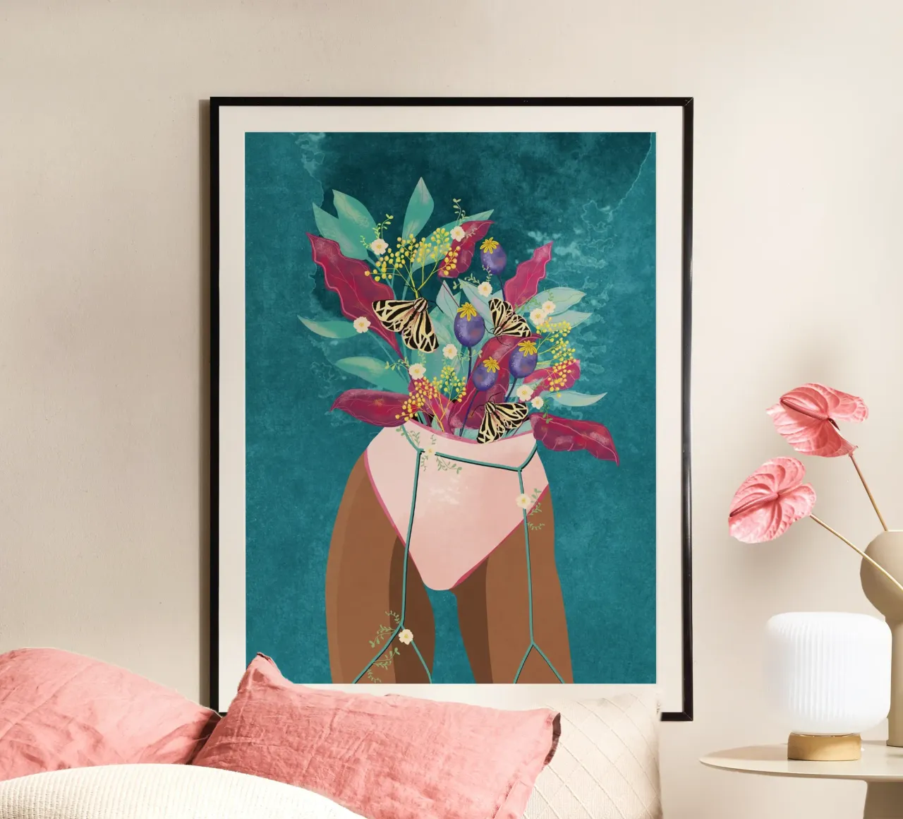 Aufblühendes Gefühl poster con telaio in legno da Illustration Raissa Oltmanns