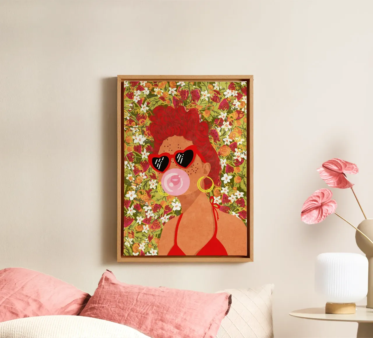 Strawberry Lady canvas met Baklijst van Illustration Raissa Oltmanns