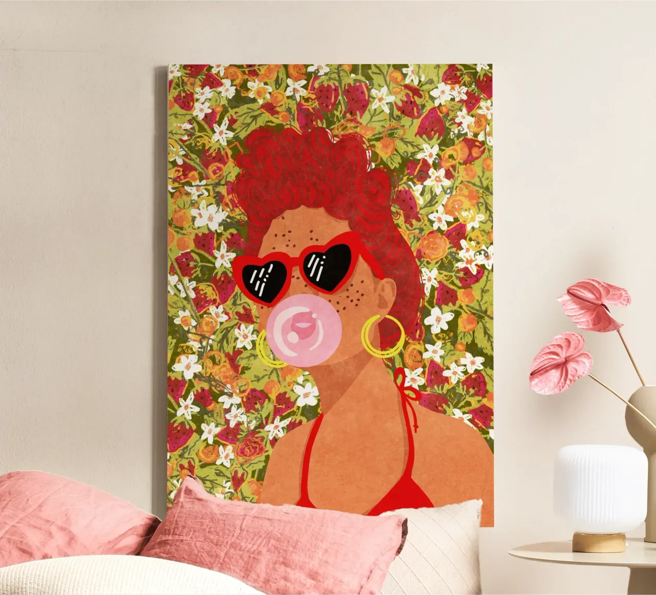 Strawberry Lady canvas met Baklijst van Illustration Raissa Oltmanns