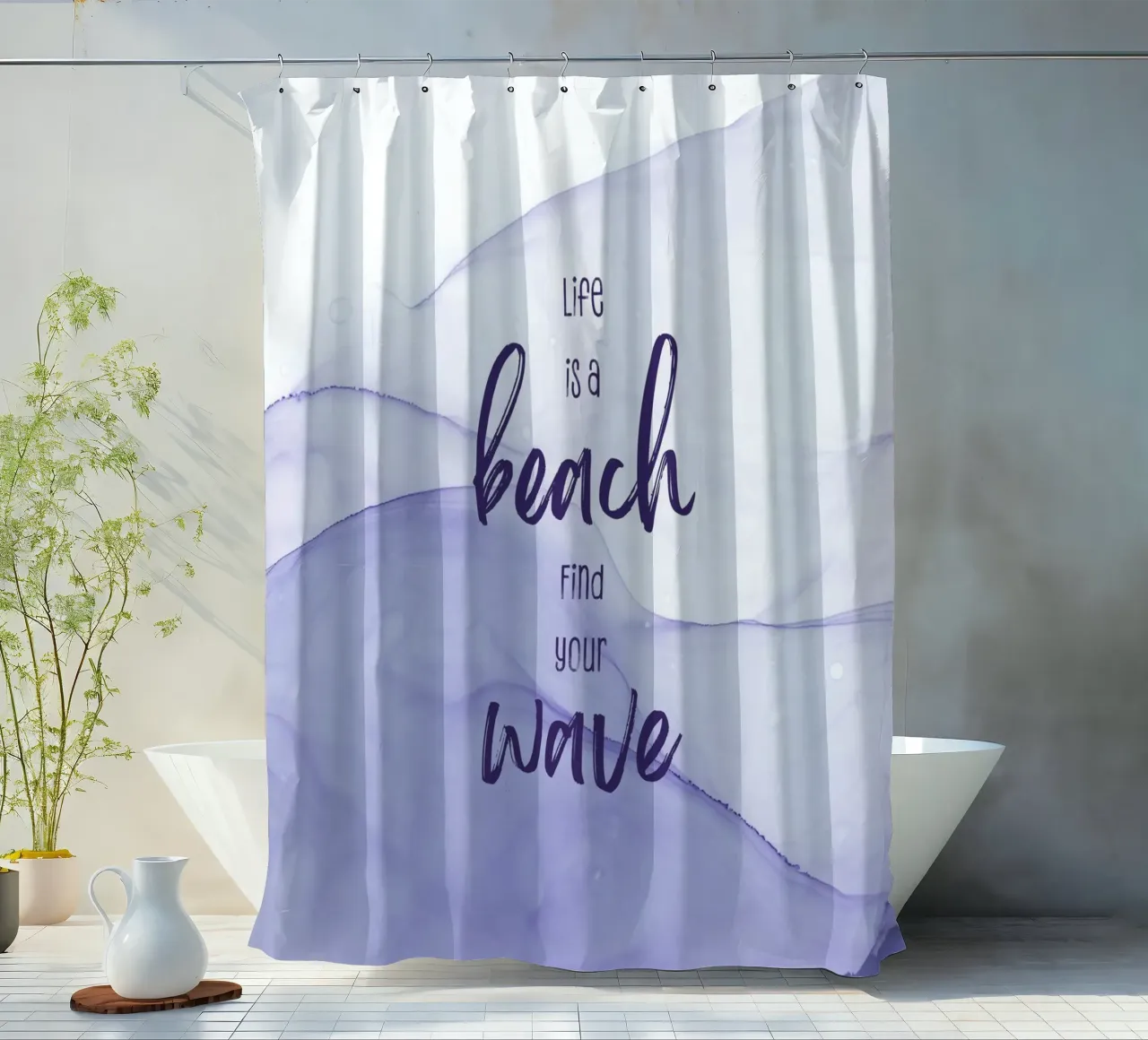 Life is a beach. Find your wave. | floating colors tenda da doccia da Melanie Viola