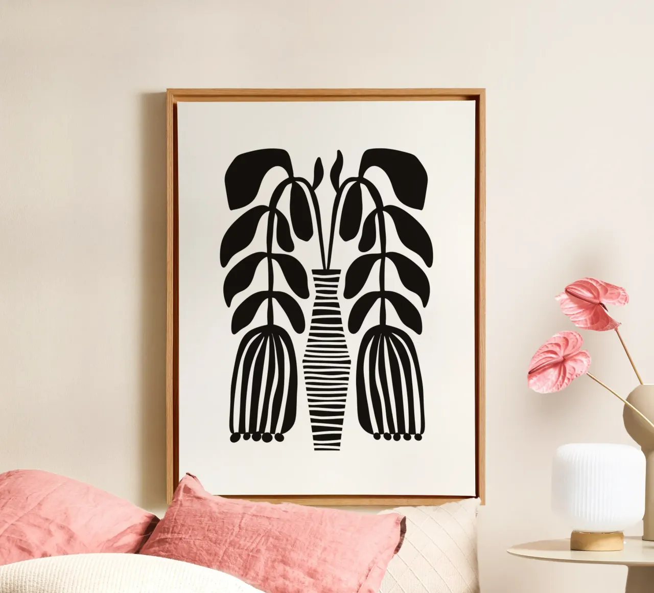 Black Abstract Flowers in Vase tela con Cornice a cassetta da Illustration Raissa Oltmanns