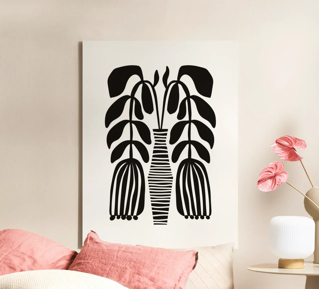 Black Abstract Flowers in Vase tela con Cornice a cassetta da Illustration Raissa Oltmanns