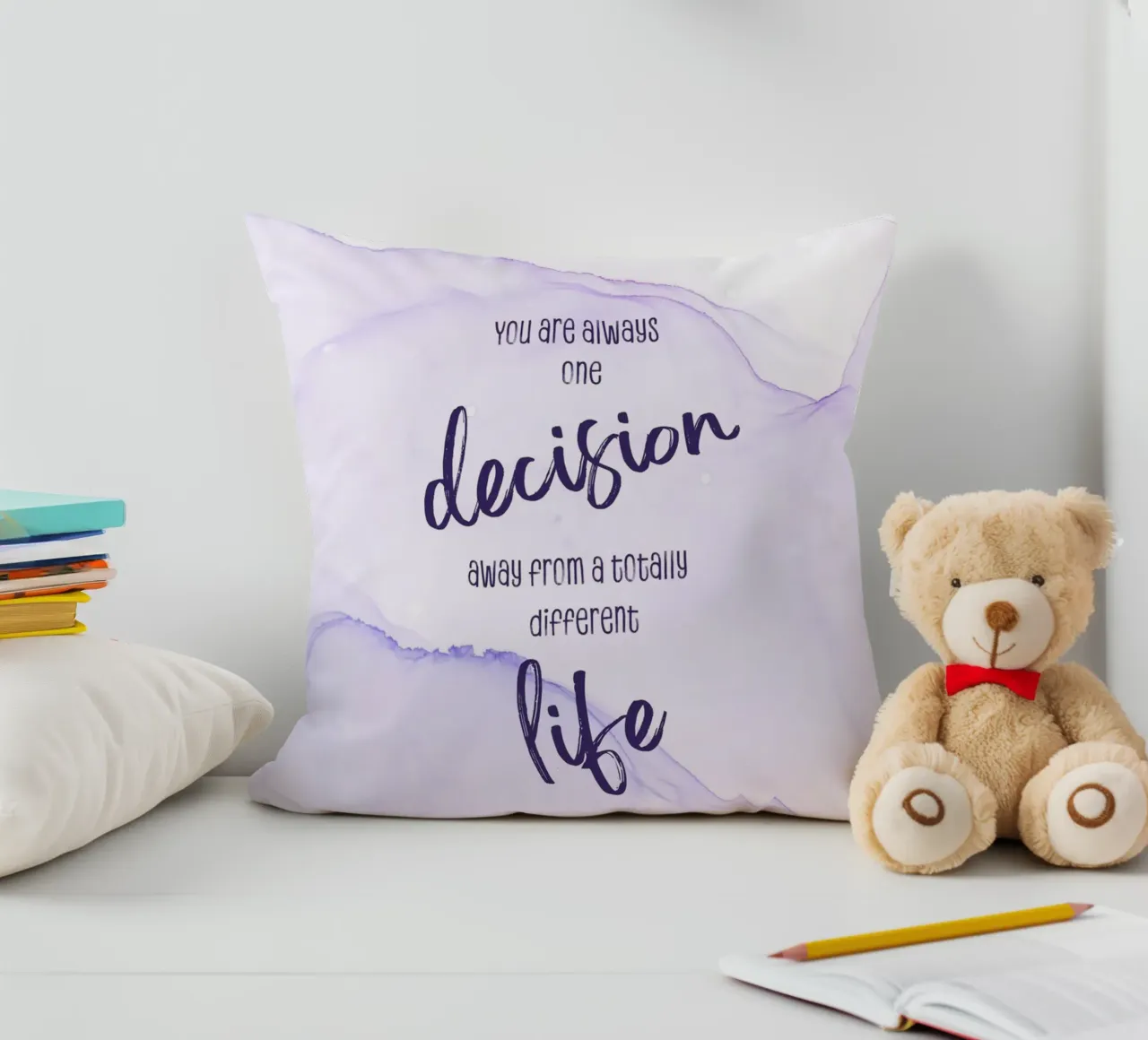 One decision away from a different life | floating colors cuscino da Melanie Viola