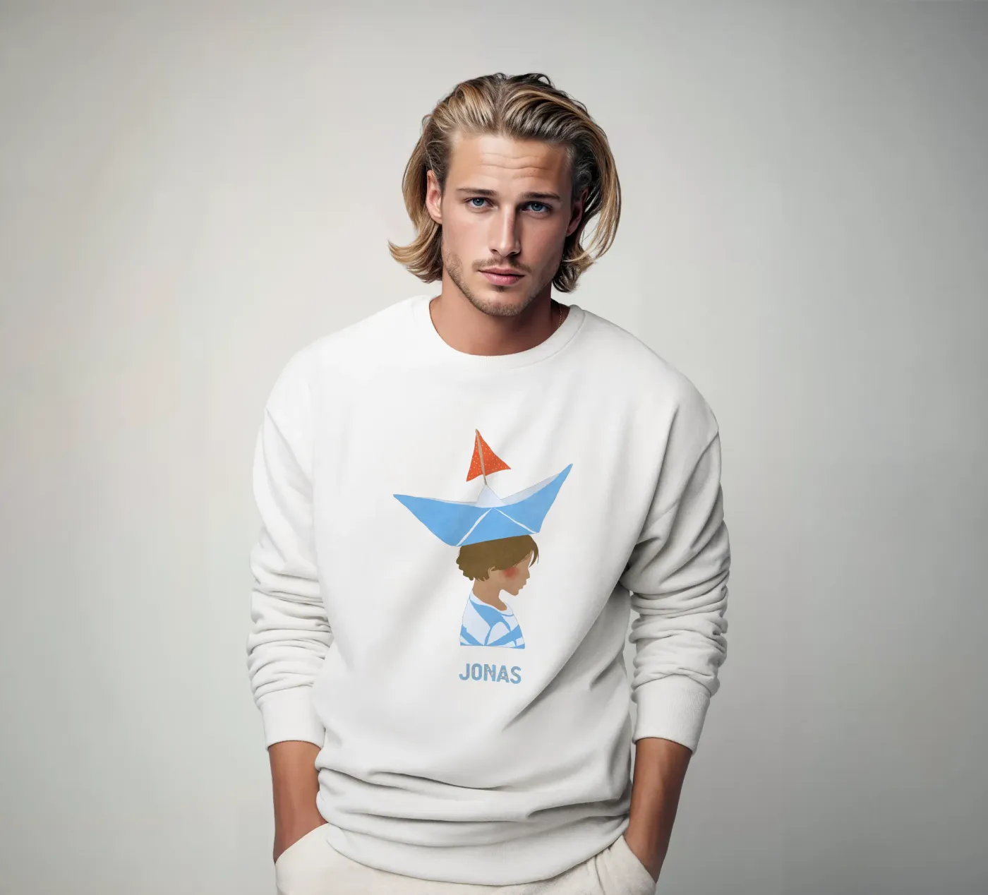 Junge mit Boot felpa da Illustration Raissa Oltmanns