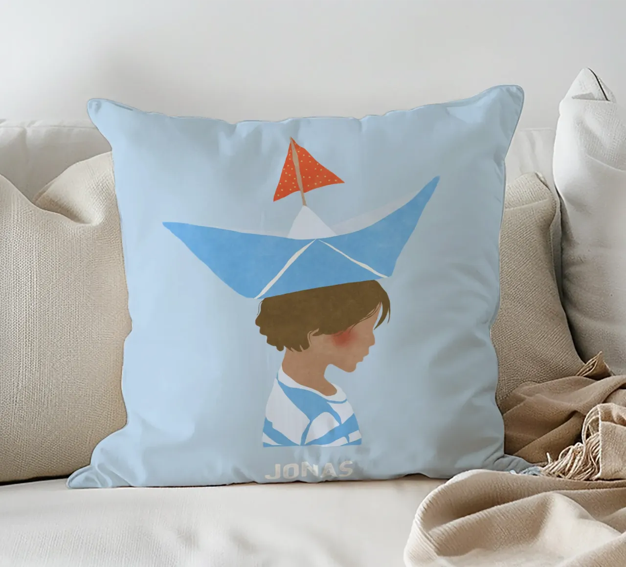 Junge mit Boot cuscino da Illustration Raissa Oltmanns