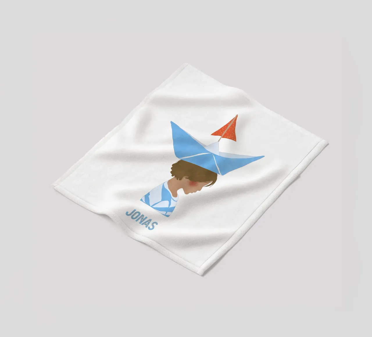 Junge mit Boot fleecedeken van Illustration Raissa Oltmanns