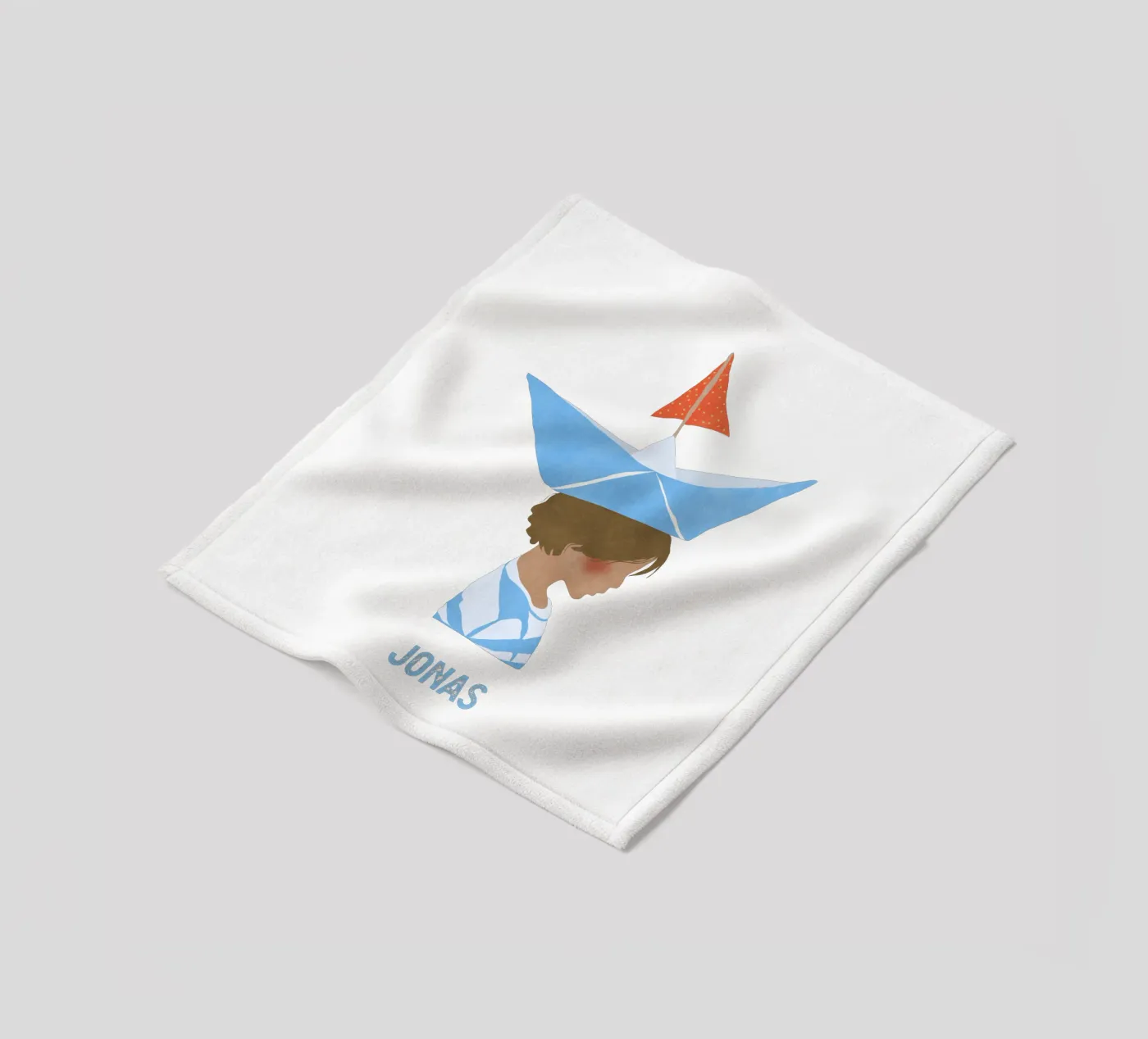 Junge mit Boot fleecedeken van Illustration Raissa Oltmanns