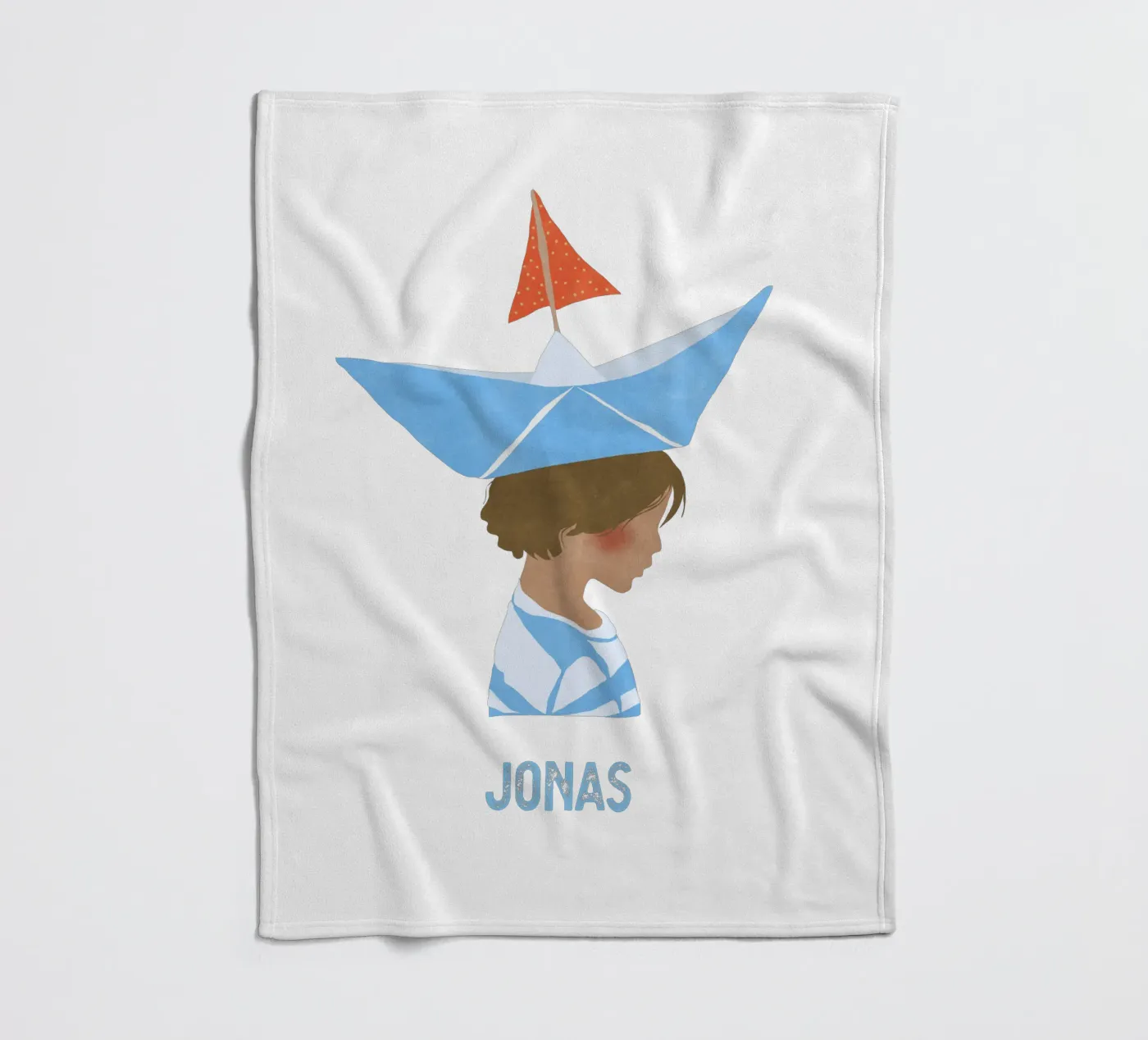 Junge mit Boot fleecedeken van Illustration Raissa Oltmanns