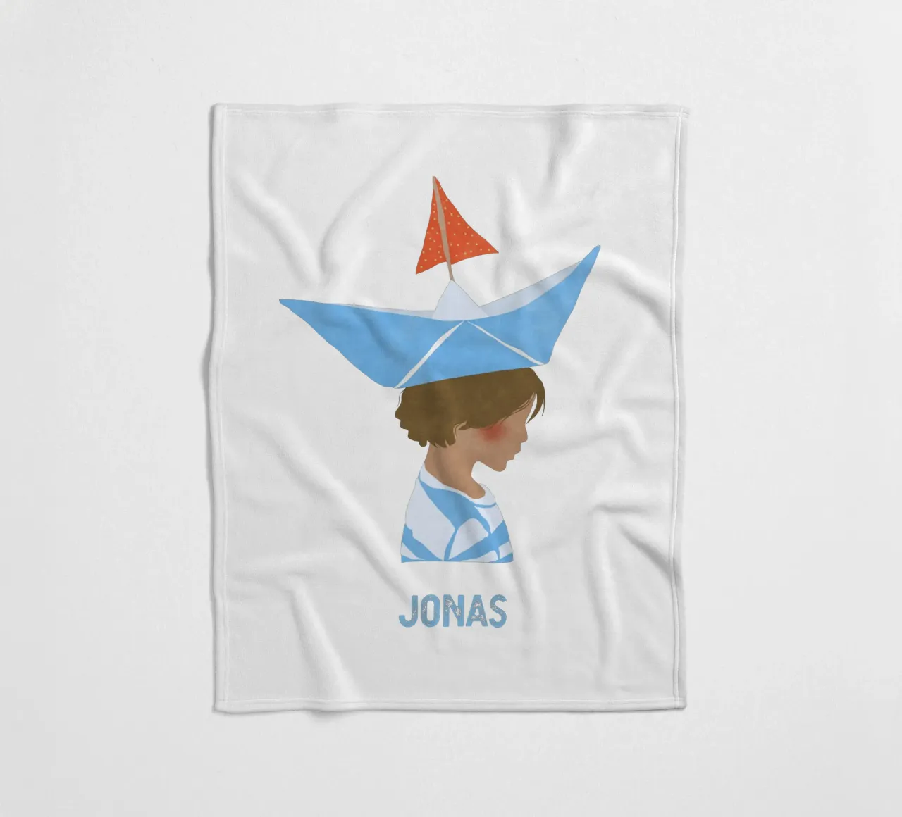 Junge mit Boot fleecedeken van Illustration Raissa Oltmanns