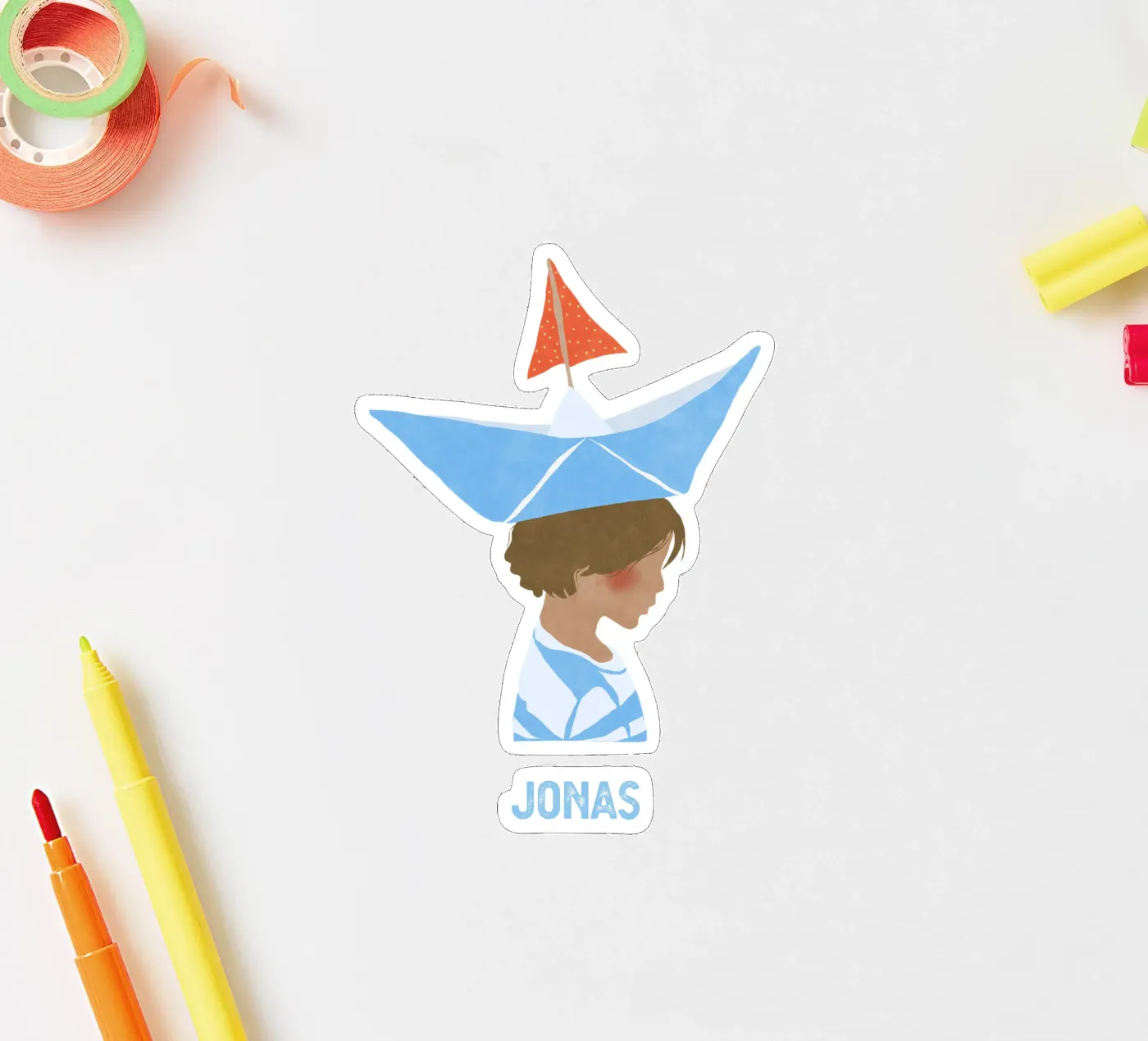 Junge mit Boot sticker van Illustration Raissa Oltmanns