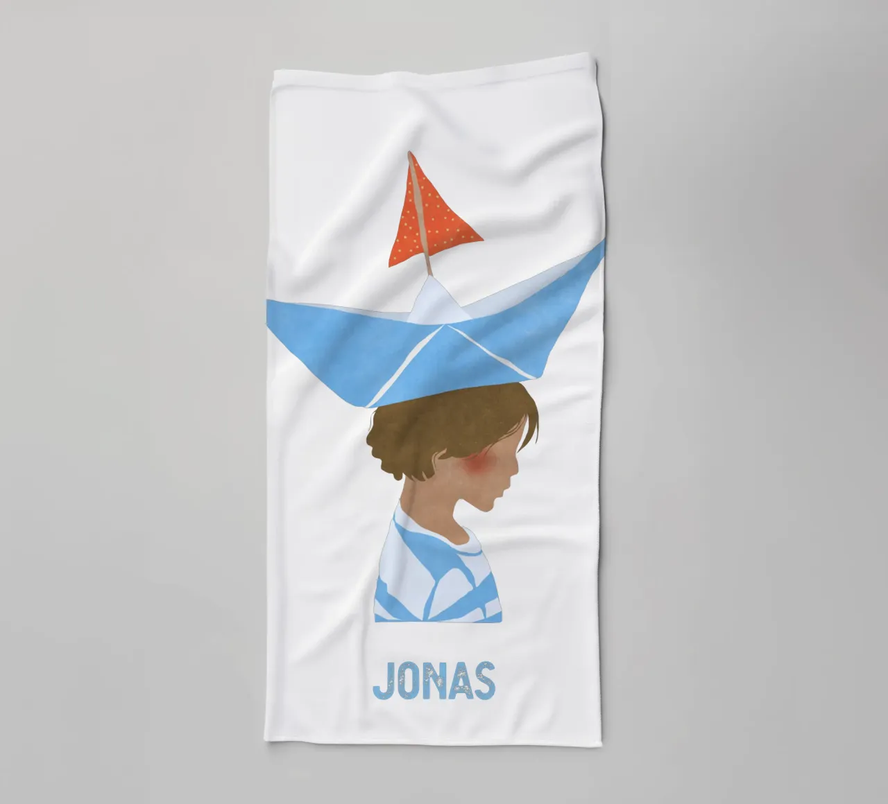 Junge mit Boot towel by Illustration Raissa Oltmanns
