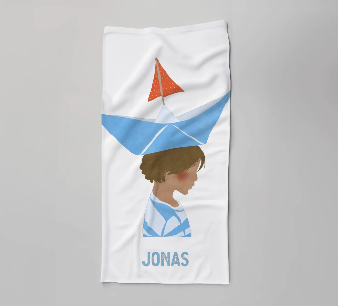 Junge mit Boot towel by Illustration Raissa Oltmanns