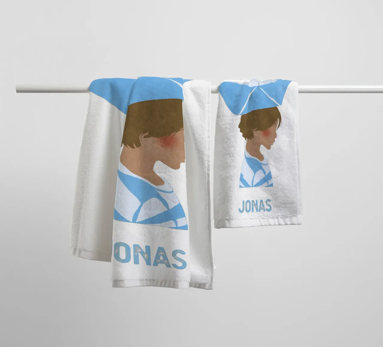 Junge mit Boot towel by Illustration Raissa Oltmanns