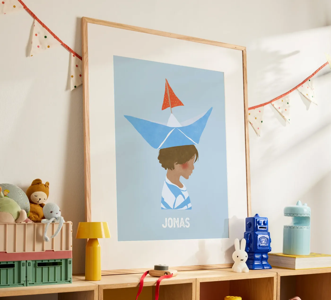 Junge mit Boot poster van Illustration Raissa Oltmanns
