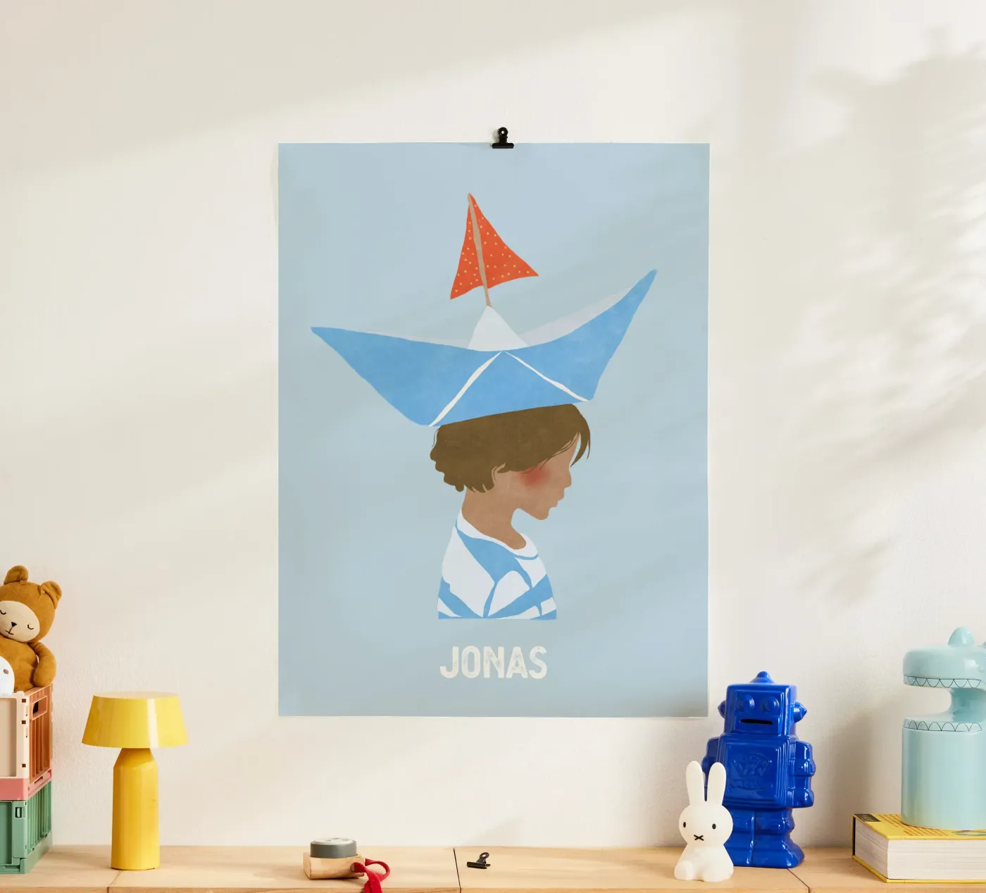 Junge mit Boot poster van Illustration Raissa Oltmanns