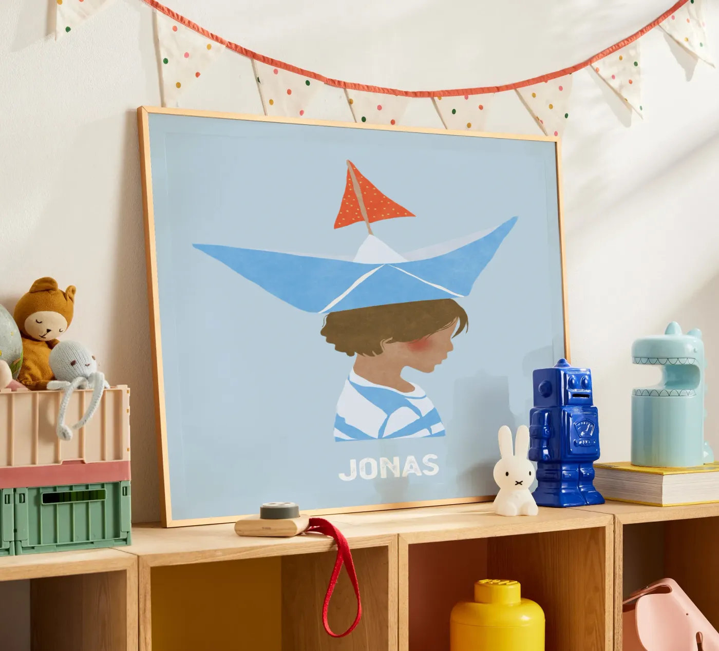 Junge mit Boot poster van Illustration Raissa Oltmanns