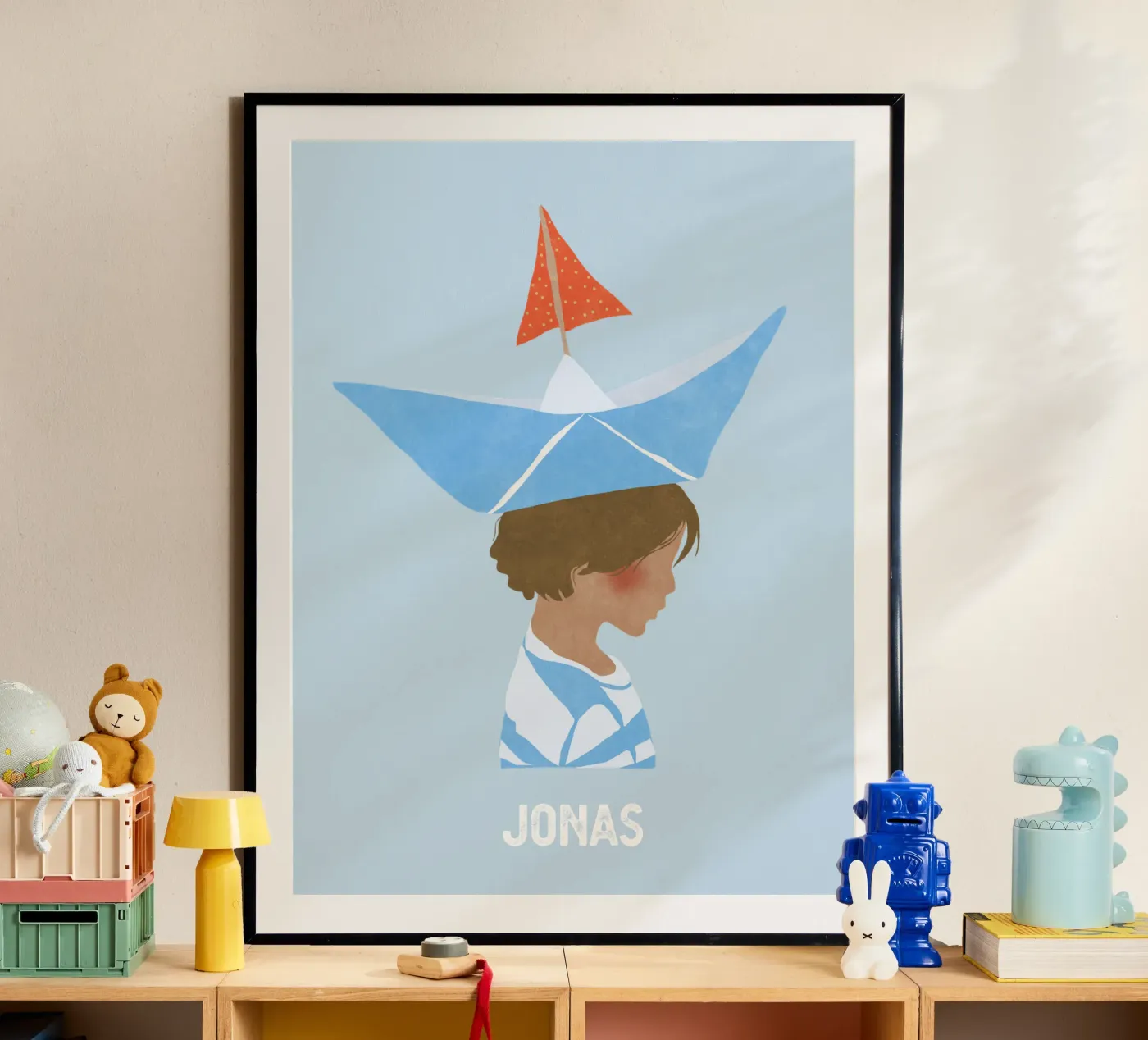 Junge mit Boot poster van Illustration Raissa Oltmanns