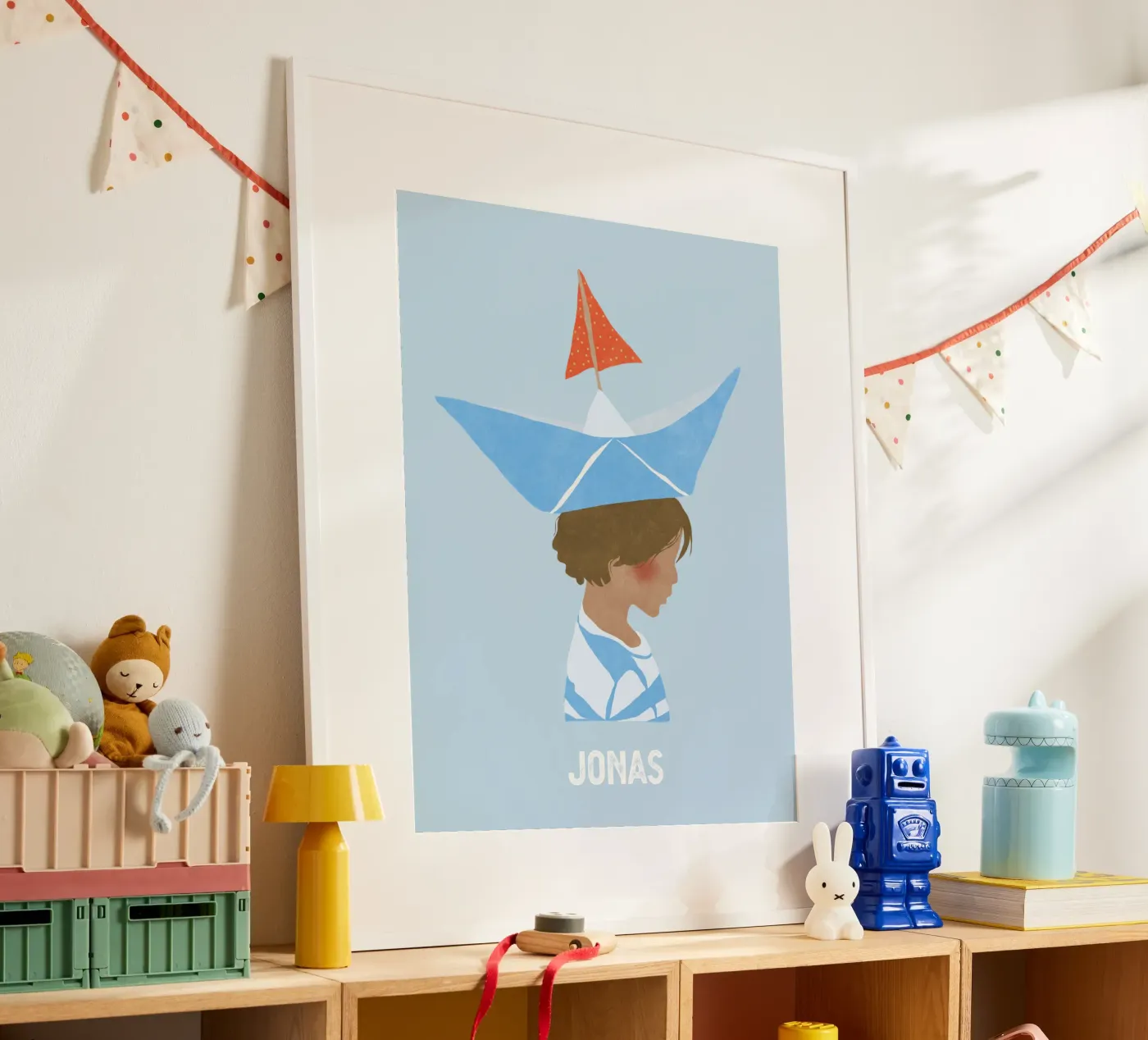 Junge mit Boot poster van Illustration Raissa Oltmanns