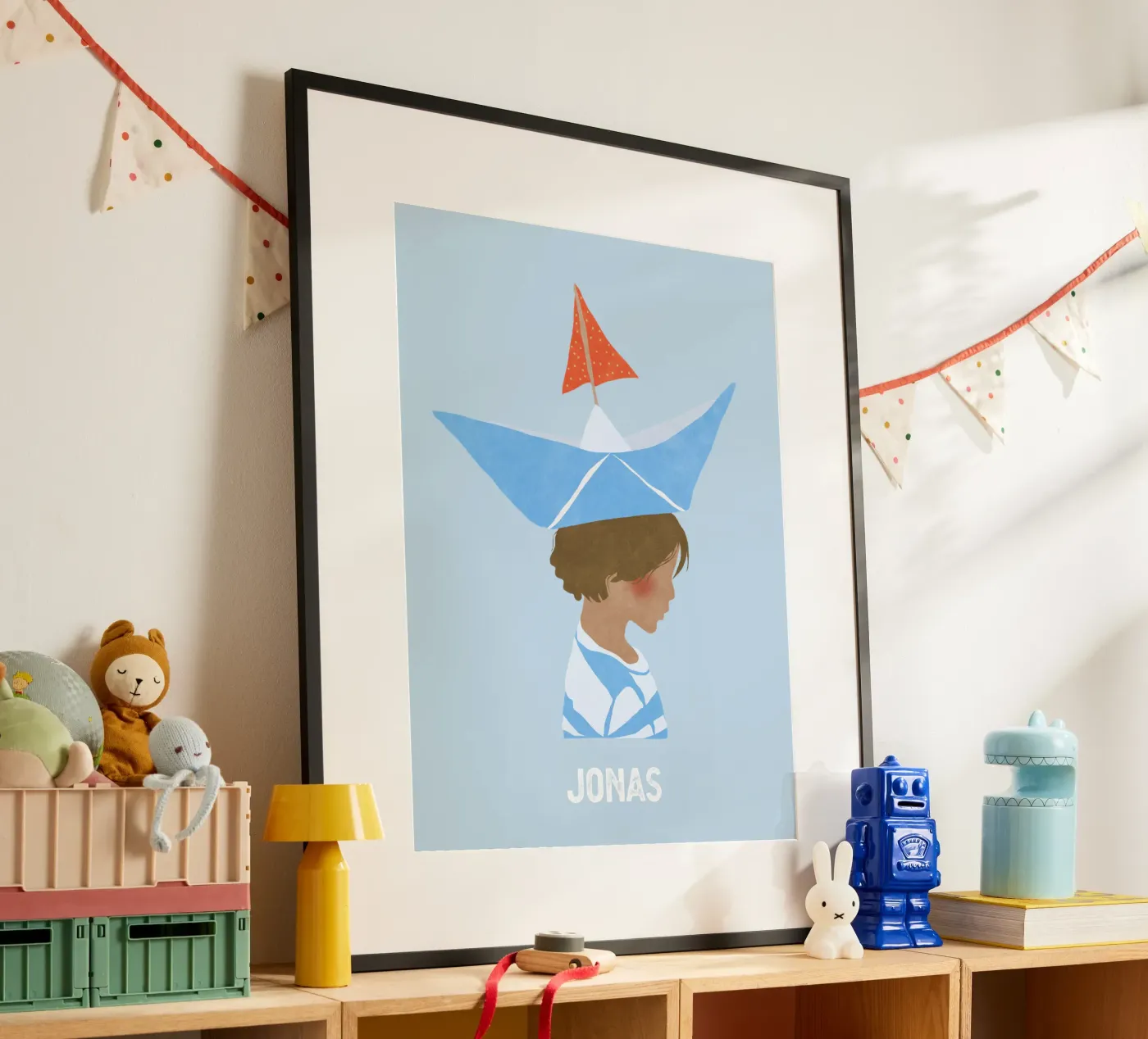 Junge mit Boot poster van Illustration Raissa Oltmanns
