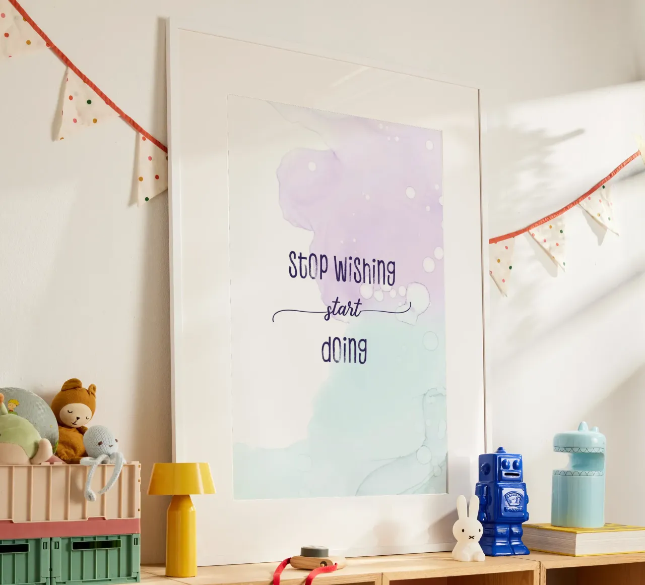 Stop wishing start doing | floating colors poster da Melanie Viola