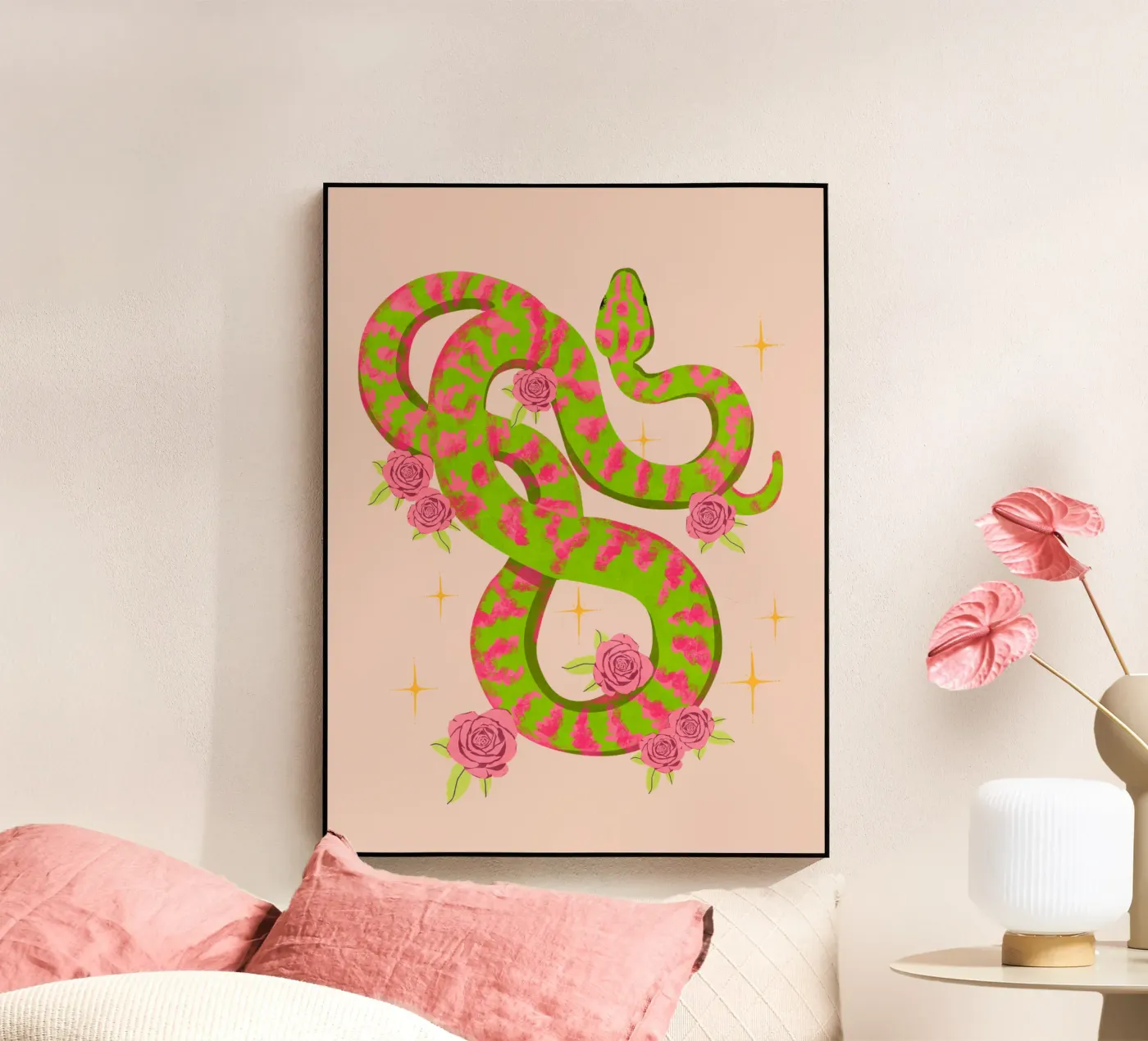 Slang met rozen acryl van Illustration Raissa Oltmanns