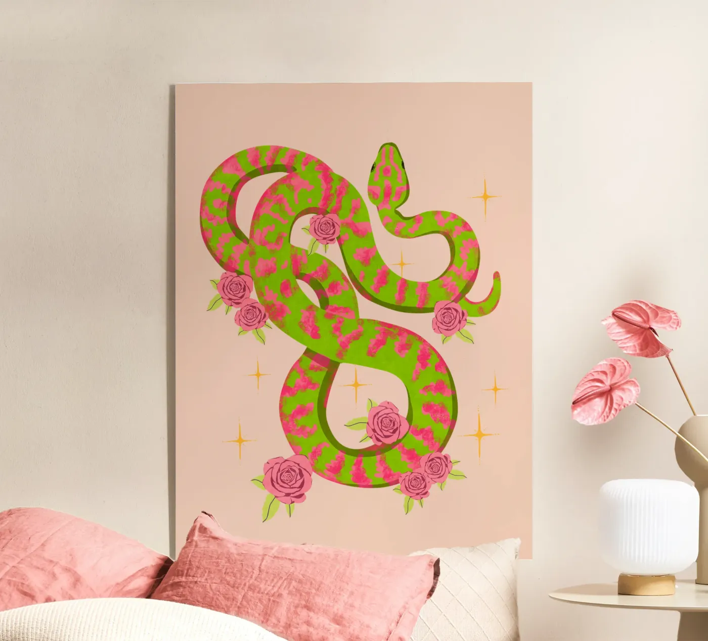 Slang met rozen acryl van Illustration Raissa Oltmanns