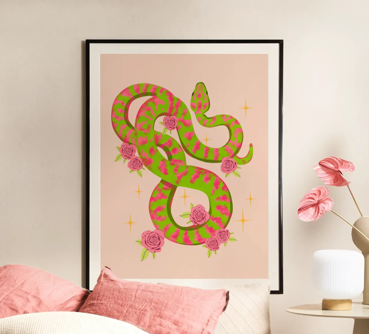 Serpente con rose carta hahnemühle da Illustration Raissa Oltmanns