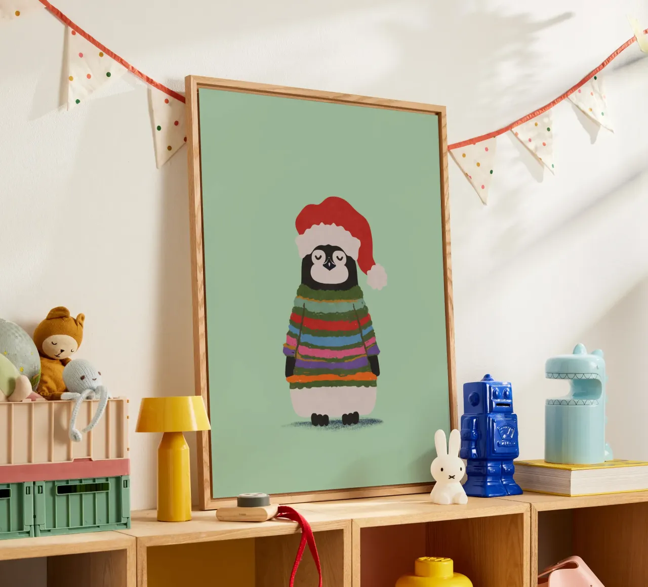Weihnachtspinguin in Wollpullover plexiglass da Illustration Raissa Oltmanns