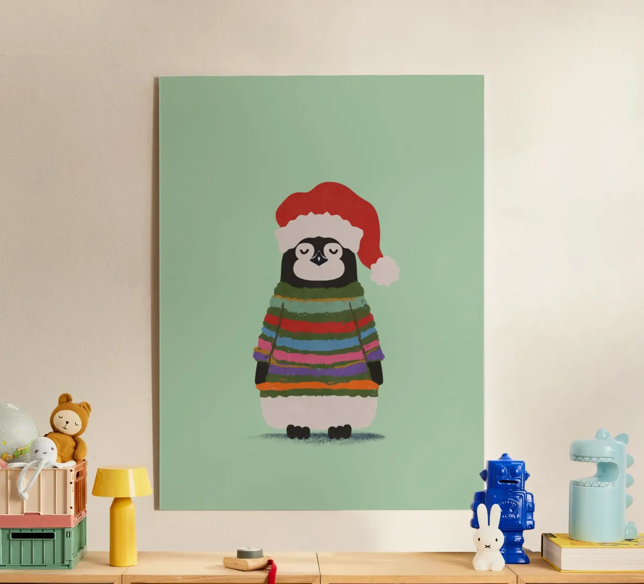 Weihnachtspinguin in Wollpullover plexiglass da Illustration Raissa Oltmanns