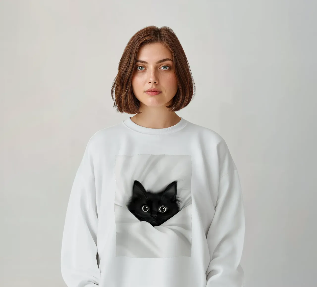 Un piccolo gatto nero in un letto bianco felpa da Autofocus