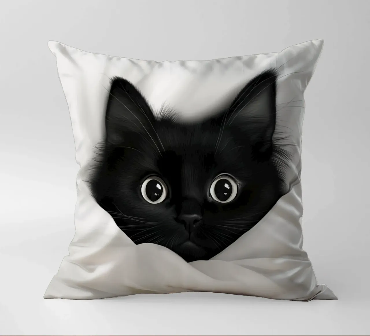 Un piccolo gatto nero in un letto bianco cuscino da Autofocus