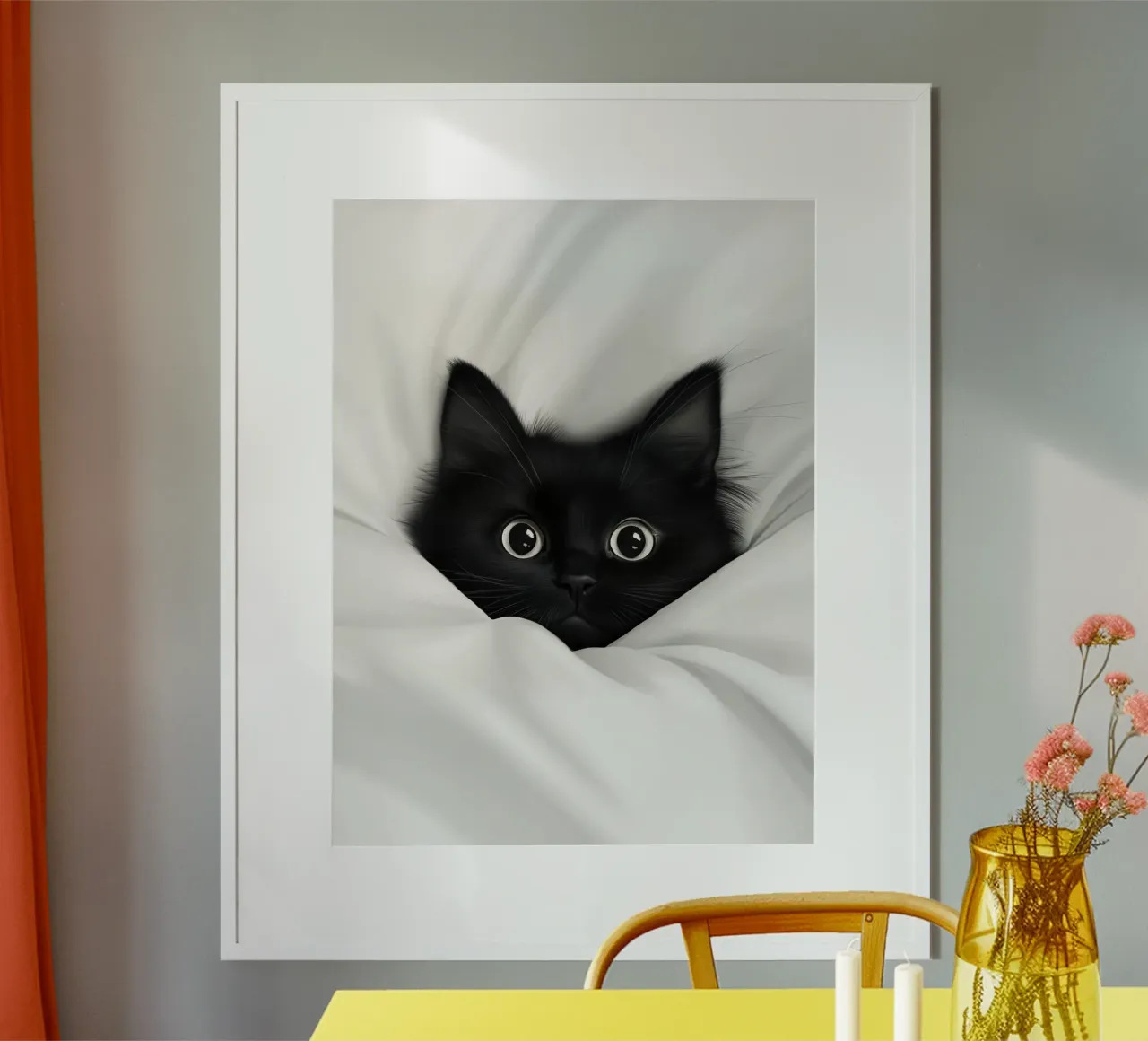 Petit chat noir dans un lit blanc poster de Autofocus