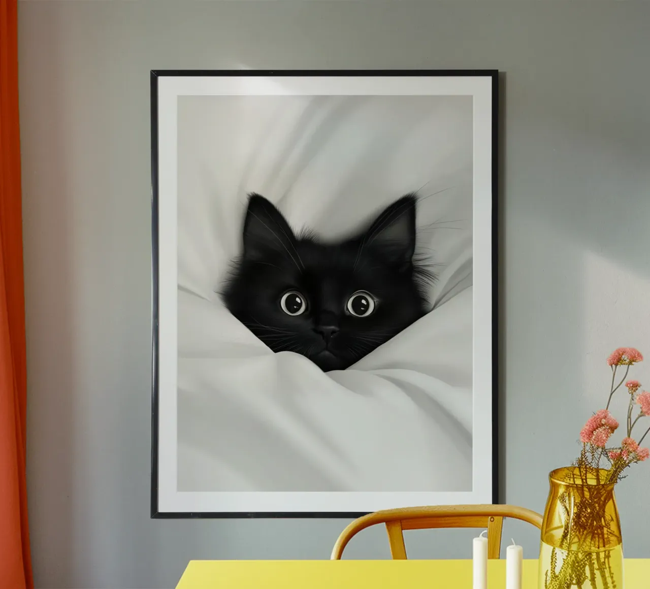Petit chat noir dans un lit blanc poster de Autofocus