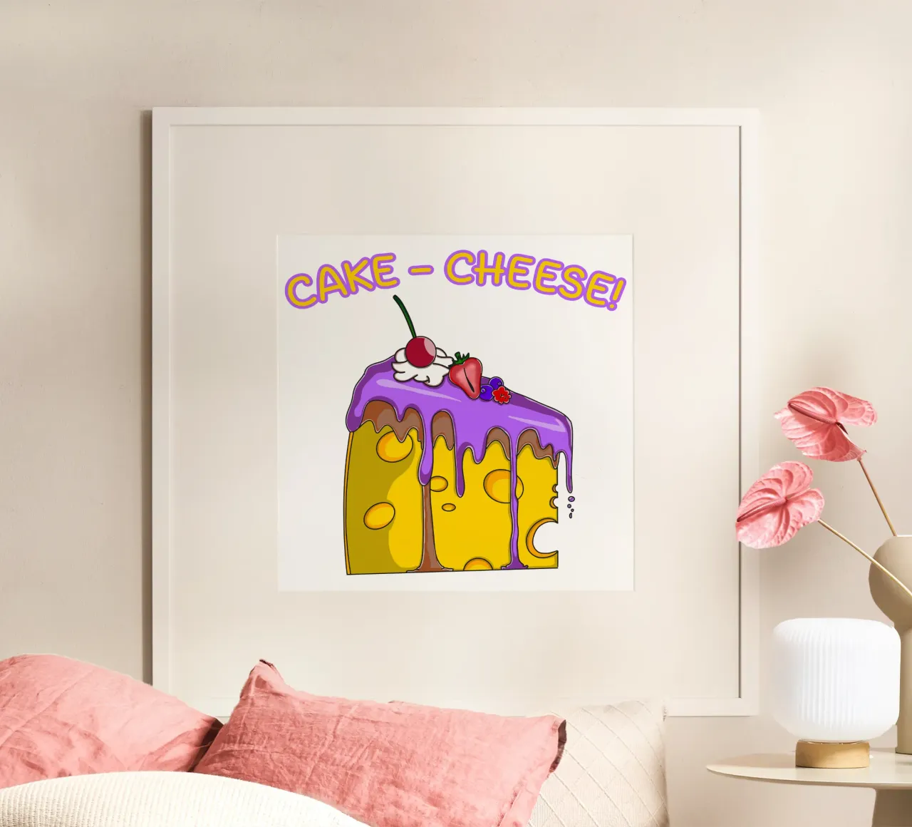 Cheese Lovers Divertente Cake Design carino per i buongustai poster con telaio in legno da sillyindustries