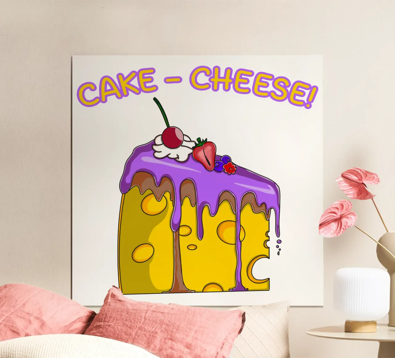 Cheese Lovers Divertente Cake Design carino per i buongustai poster con telaio in legno da sillyindustries