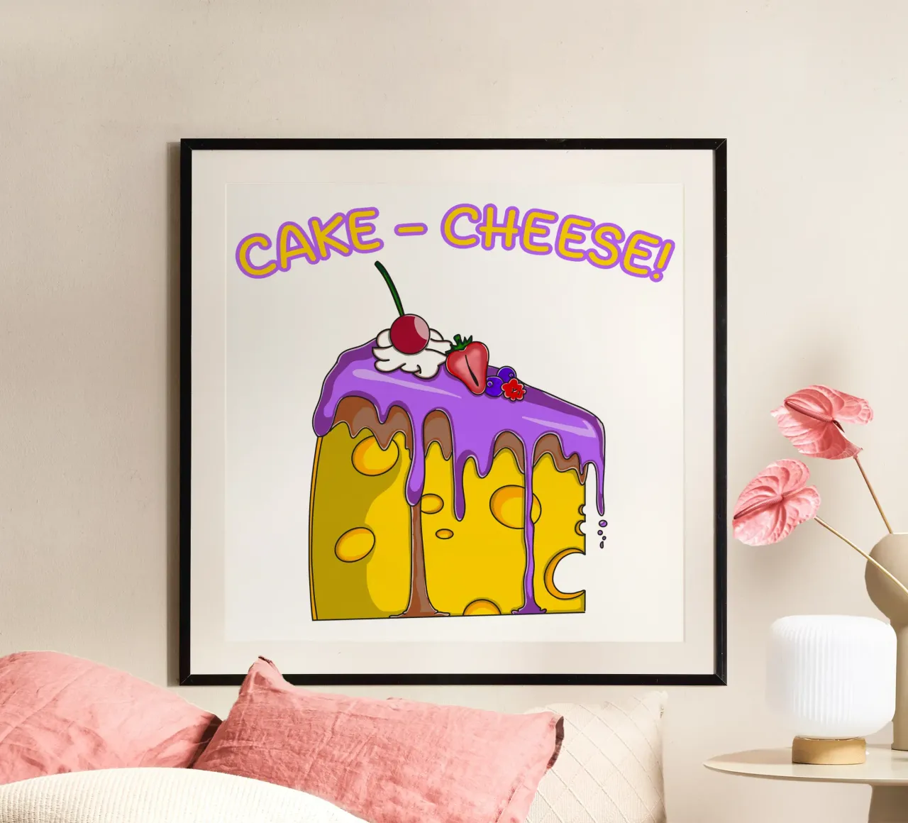 Cheese Lovers Divertente Cake Design carino per i buongustai poster con telaio in legno da sillyindustries