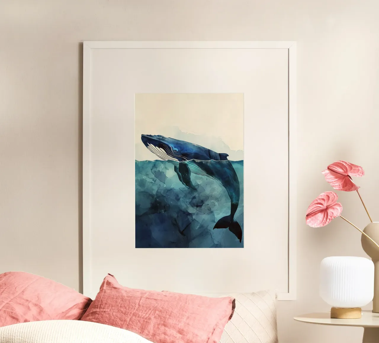 Vita oceanica delle balene poster con telaio in alluminio da Justyna Jaszke JBJart